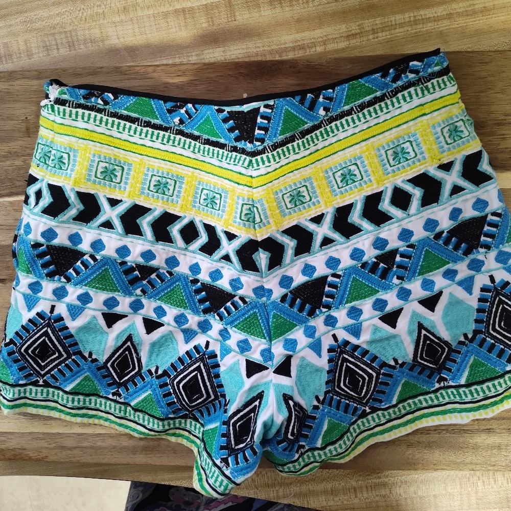 Hail Bob Cabana Embroidered lined Shorts Boho Global Design pockets Sz Xs Zip